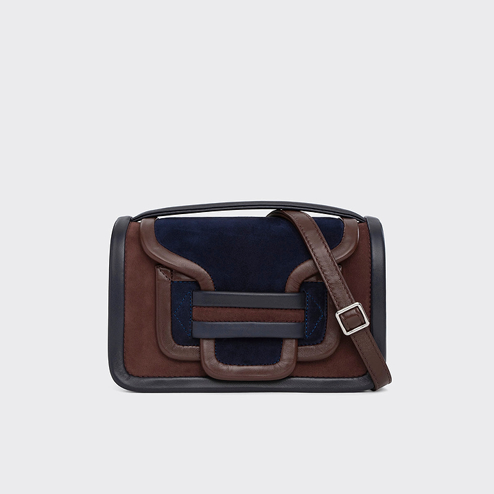 Pierre Hardy ALPHA HANDBAG, suede kidskin and brown and navy lambskin