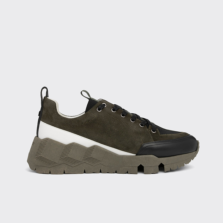 Pierre Hardy STREET LIFE SNEAKERS, black nylon canvas, khaki suede calfskin and black and white calfskin