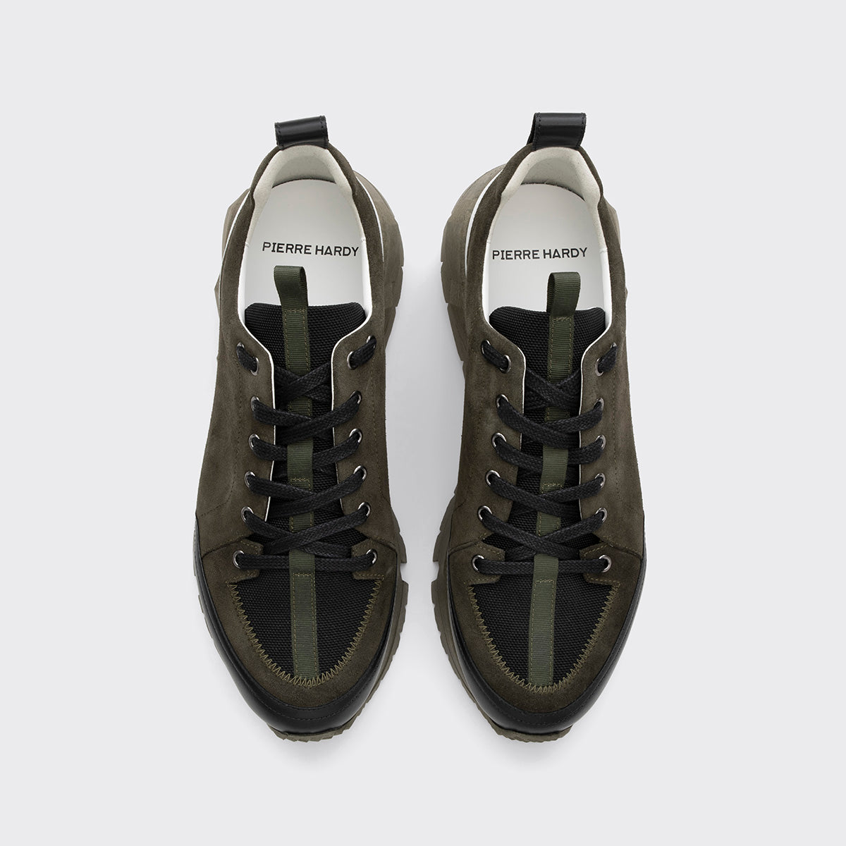 Pierre Hardy STREET LIFE SNEAKERS, black nylon canvas, khaki suede calfskin and black and white calfskin, vue 3