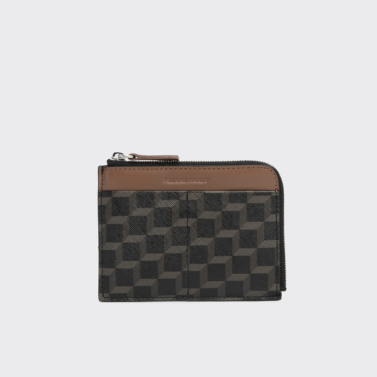 Pierre Hardy VALOIS COIN PURSE, black cube perspective coated canvas and camel calfskin