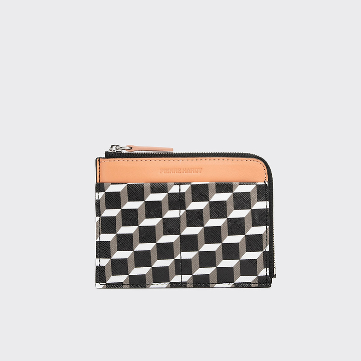Pierre Hardy VALOIS COIN PURSE, cube perspective coated canvas and apricot lambskin