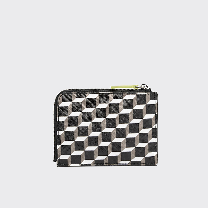 Pierre Hardy VALOIS COIN PURSE, cube perspective coated canvas and lime lambskin, vue 3