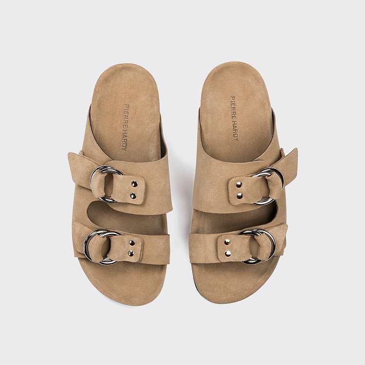 Pierre Hardy MULE PLATE BEACH RIDER, veau velours sable, vue 6