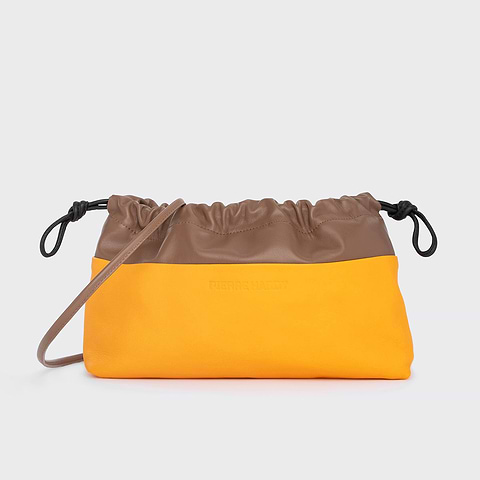 Pierre Hardy POCHETTE TWIN, cuir d'agneau mandarine et cuir de veau camel