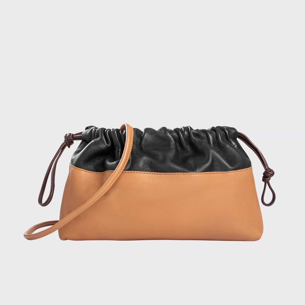 TWIN clutch for women in cognac black grained leather PIERRE HARDY