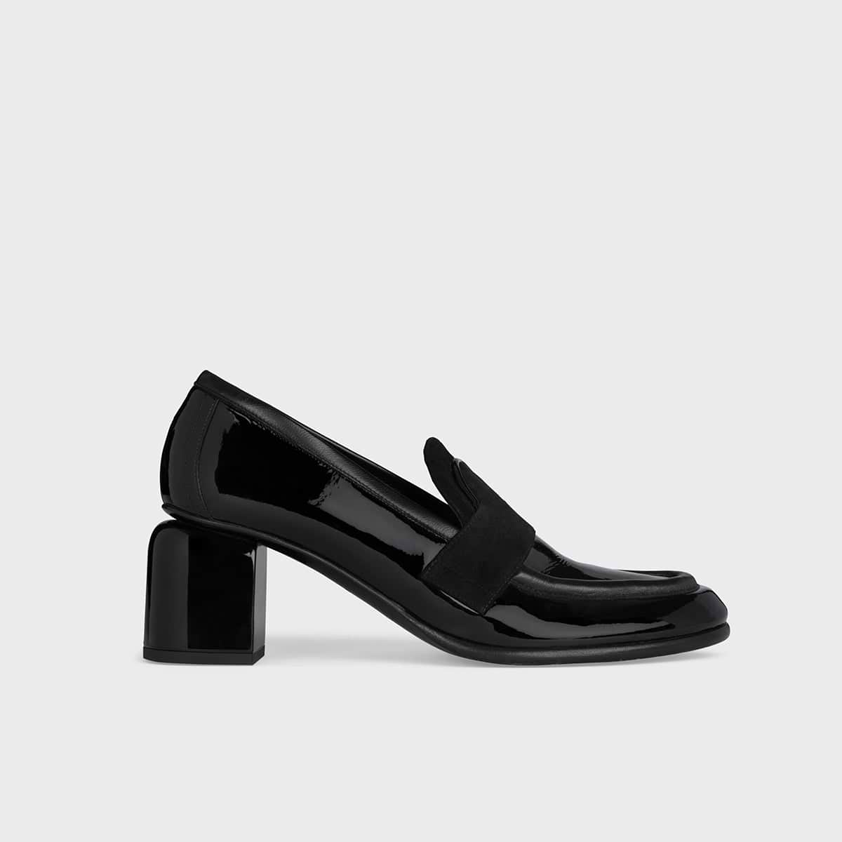 Black leather heeled loafers womens shop