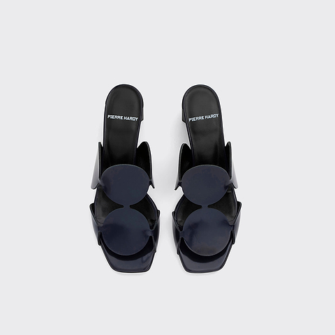 Pierre Hardy BULLES HEELED MULE, navy patent lambskin, vue 2