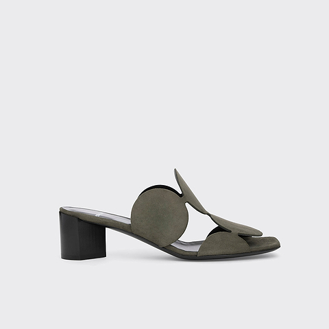Pierre Hardy BULLES HEELED MULE, khaki suede kidskin