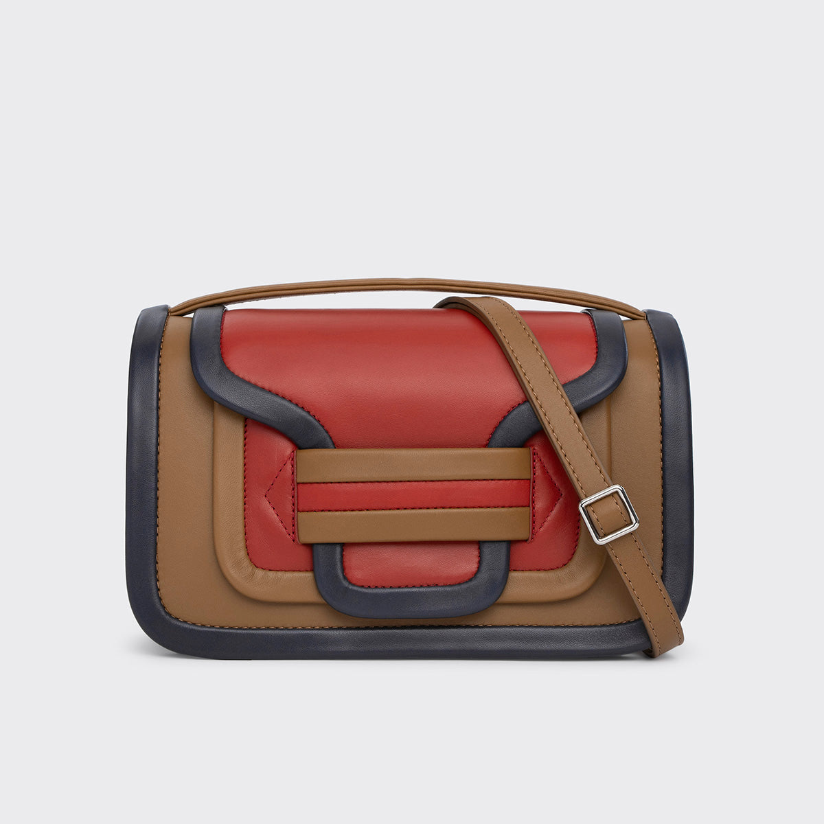 Pierre Hardy ALPHA MAXI HANDBAG, camel, navy and rust lambskin