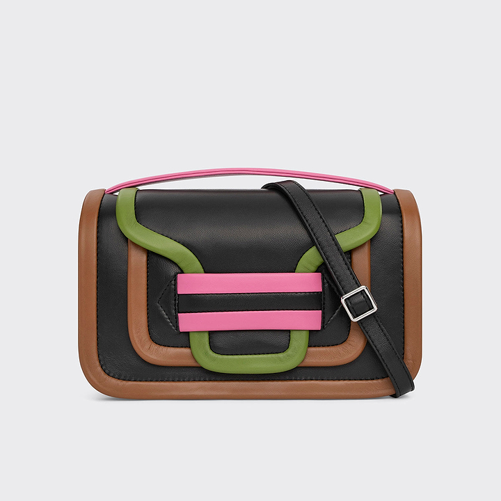 Pierre Hardy ALPHA MAXI HANDBAG, black, camel, green and pink lambskin