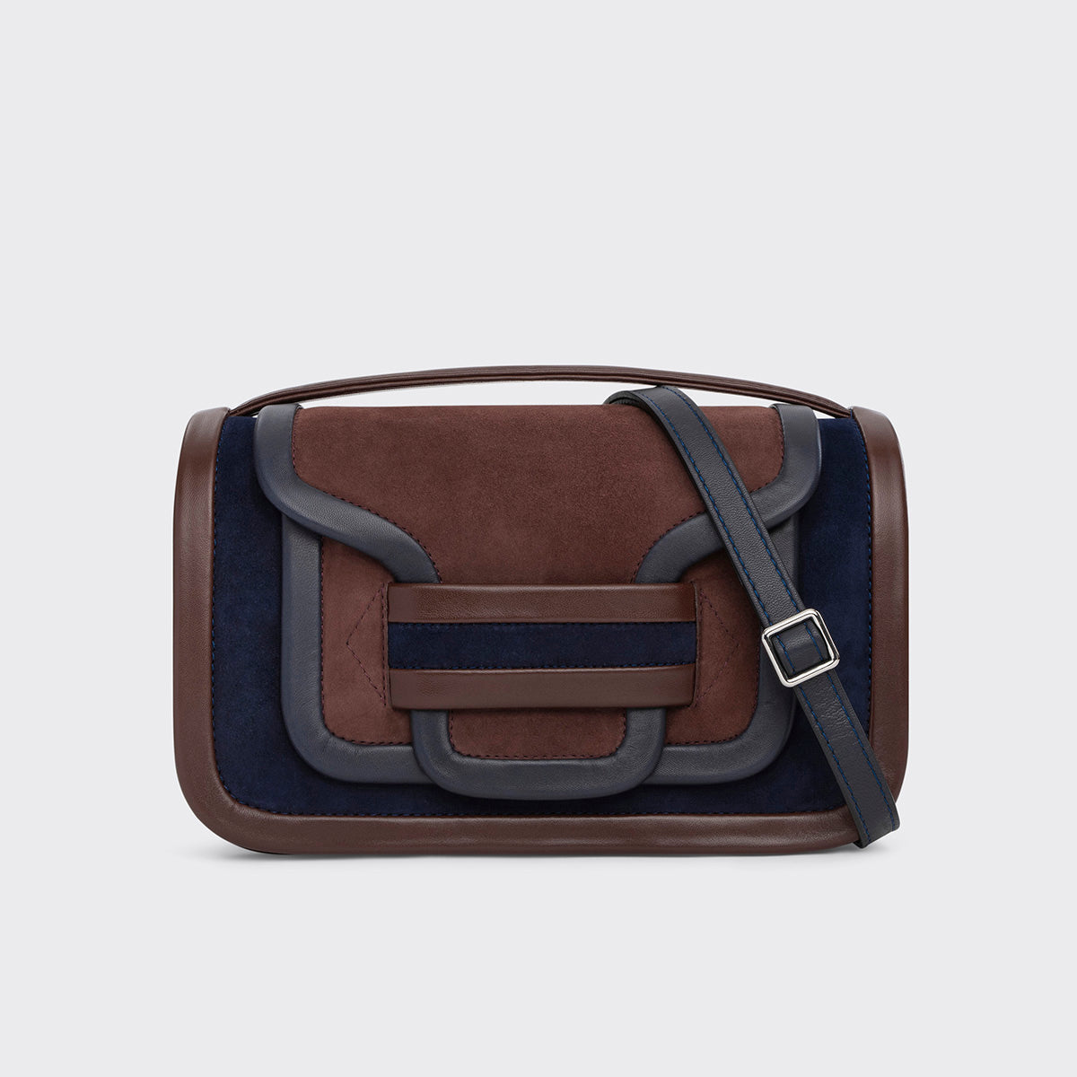 Pierre Hardy ALPHA MAXI HANDBAG, suede kidskin and navy and brown lambskin