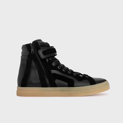 Pierre Hardy 112 HIGH-TOP SNEAKERS, black calfskin and black suede calfskin