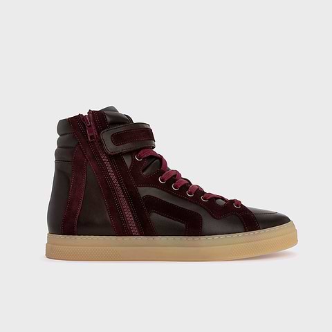 Pierre Hardy 112 HIGH-TOP SNEAKERS, burgundy calfskin and burgundy suede calfskin