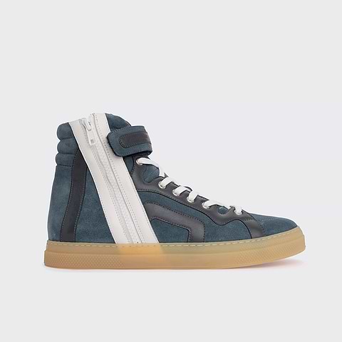 Pierre Hardy 112 HIGH-TOP SNEAKERS, denim blue suede calfskin and white & navy blue calfskin