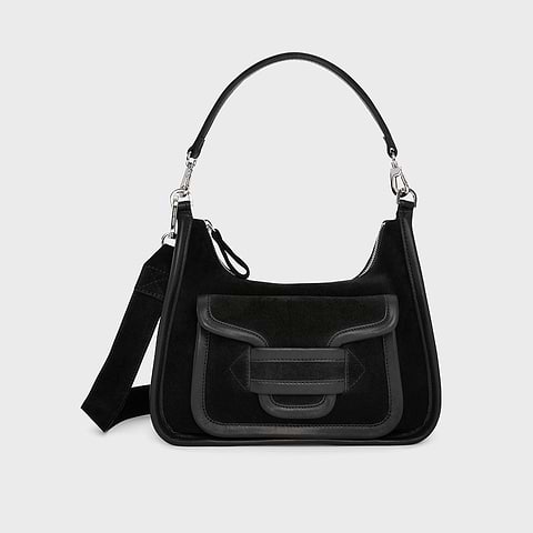 Pierre Hardy ALPHA DAY MISS BAG, black suede calfskin and black lambskin