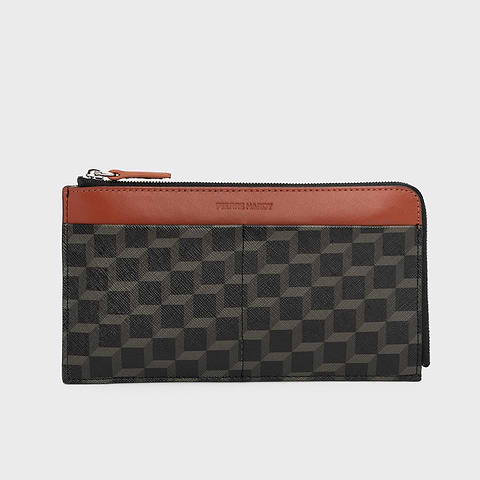 Pierre Hardy PALATINE WALLET, black cube perspective coated canvas and rust calfskin