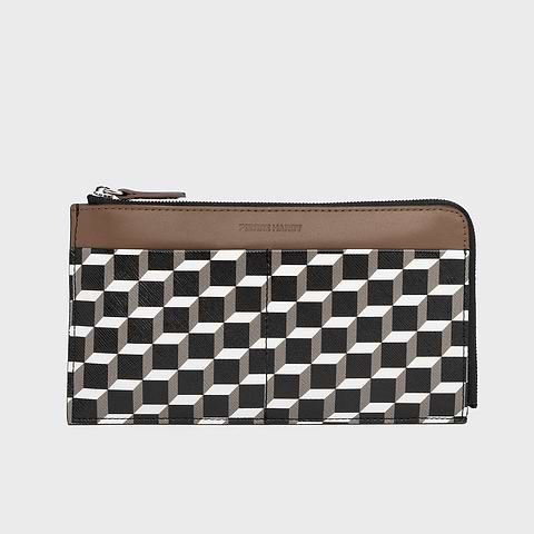 Pierre Hardy PALATINE WALLET, cube perspective coated canvas and camel calfskin