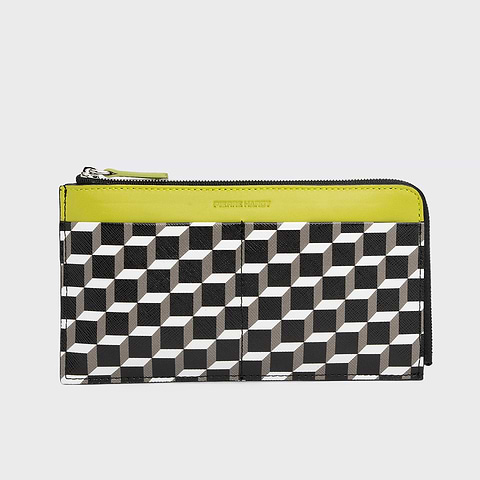 Pierre Hardy PALATINE WALLET, cube perspective coated canvas and lime lambskin