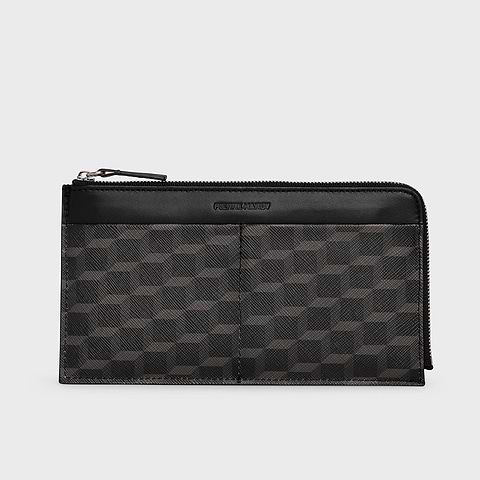 Pierre Hardy PALATINE WALLET, black perspective cube coated canvas and black calfskin