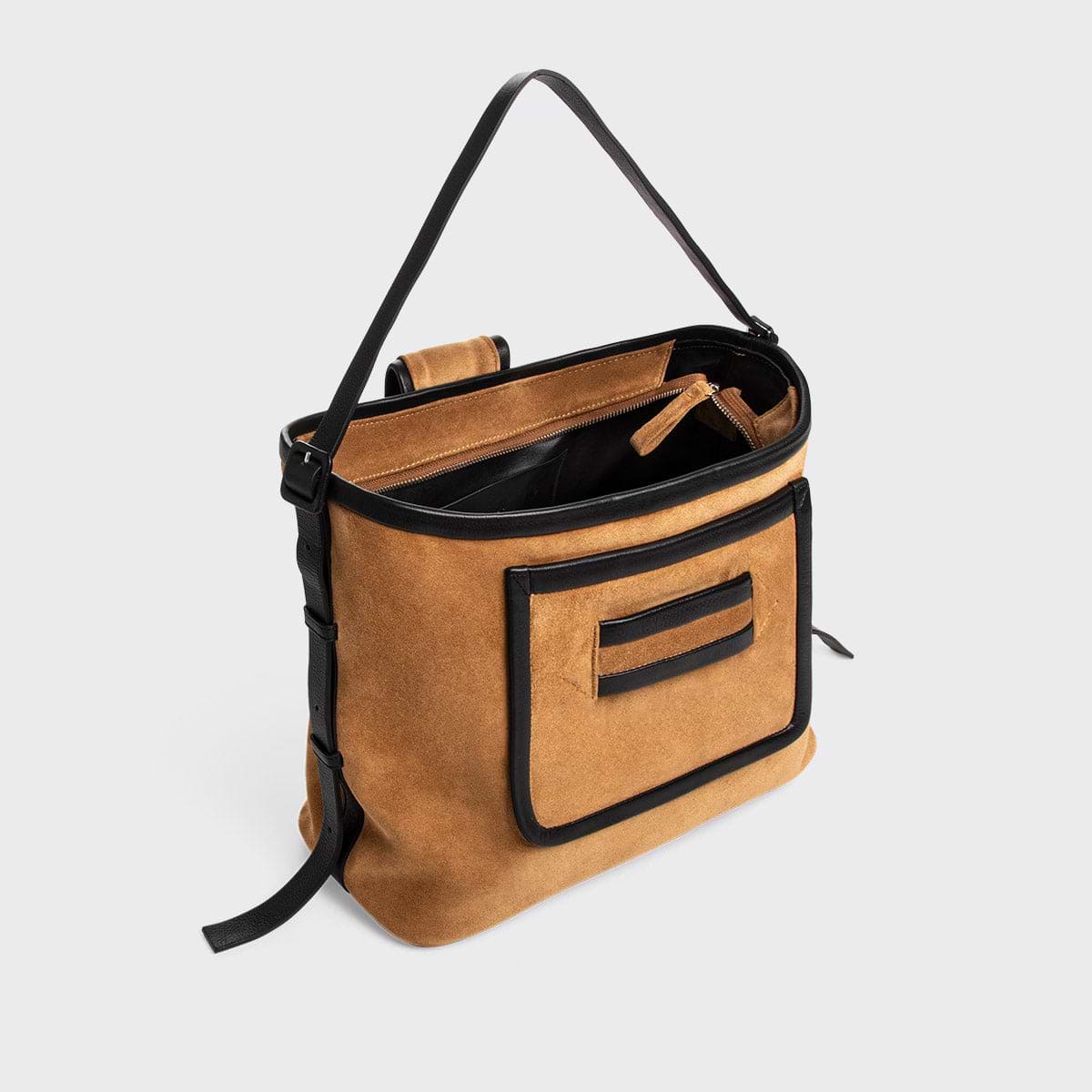 ALPHA DAY Tote for women in camel black suede leather PIERRE HARDY
