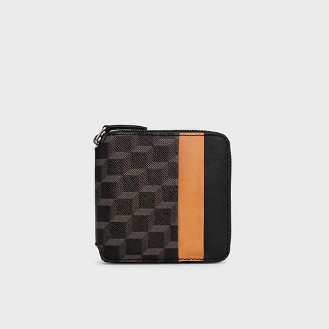 Pierre Hardy HONORÉ WALLET, black perspective cube coated canvas and black & tan calfskin
