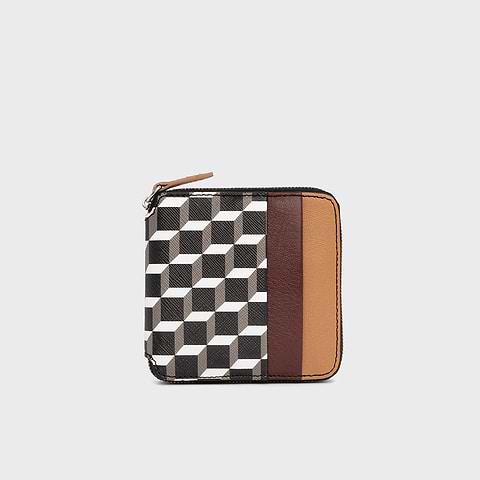 Pierre Hardy HONORÉ WALLET, cube perspective coated canvas and burgundy & camel kidskin