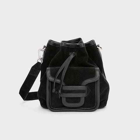 Pierre Hardy ALPHA DAY MAXI BUCKET BAG, black suede calfskin and black calfskin