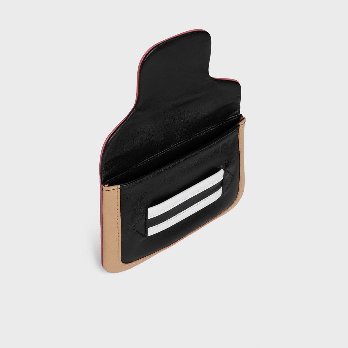 ALPHA flat envelope pouch in black, pink & beige leather— PIERRE HARDY