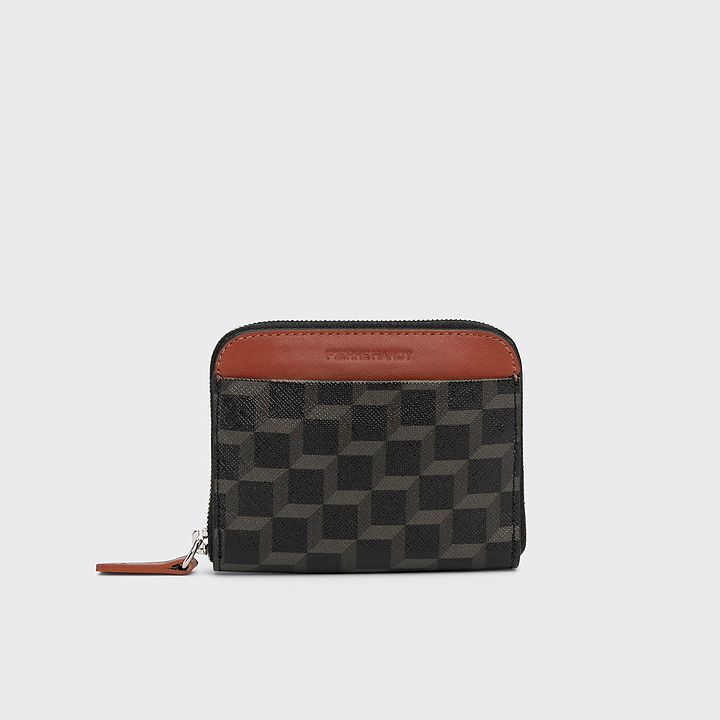 Pierre Hardy GINZA COIN PURSE, black cube perspective coated canvas and rust calfskin