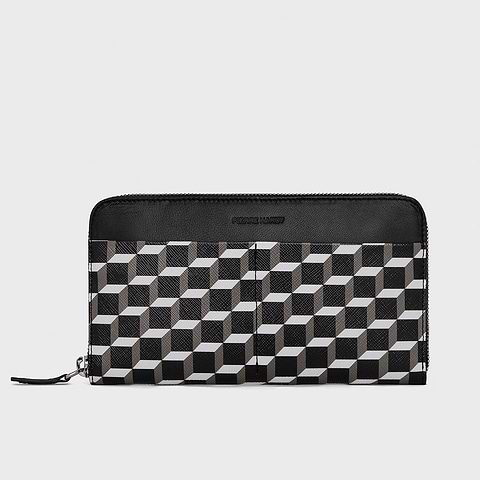 Pierre Hardy AOYAMA MAXI WALLET, cube coated canvas & black lambskin