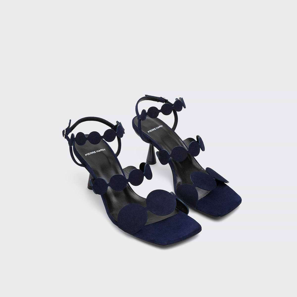 Pierre Hardy MULTI BULLE LAVA HEELED SANDAL, navy suede kidskin, view 3