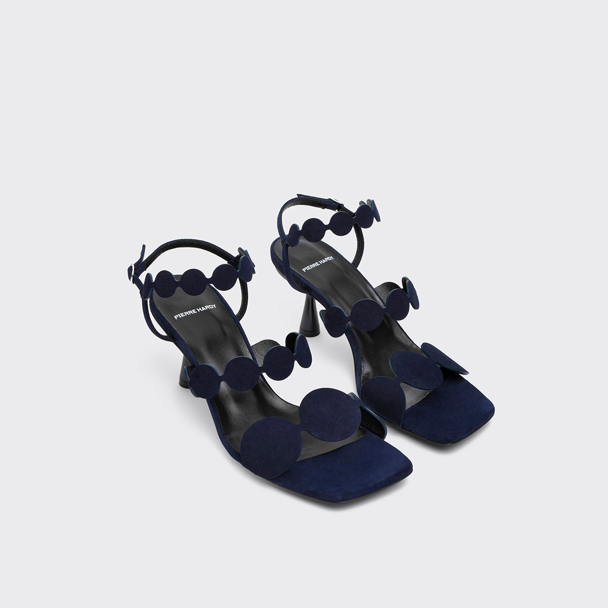 Pierre Hardy MULTI BULLE LAVA HEELED SANDAL, navy suede kidskin, view 3
