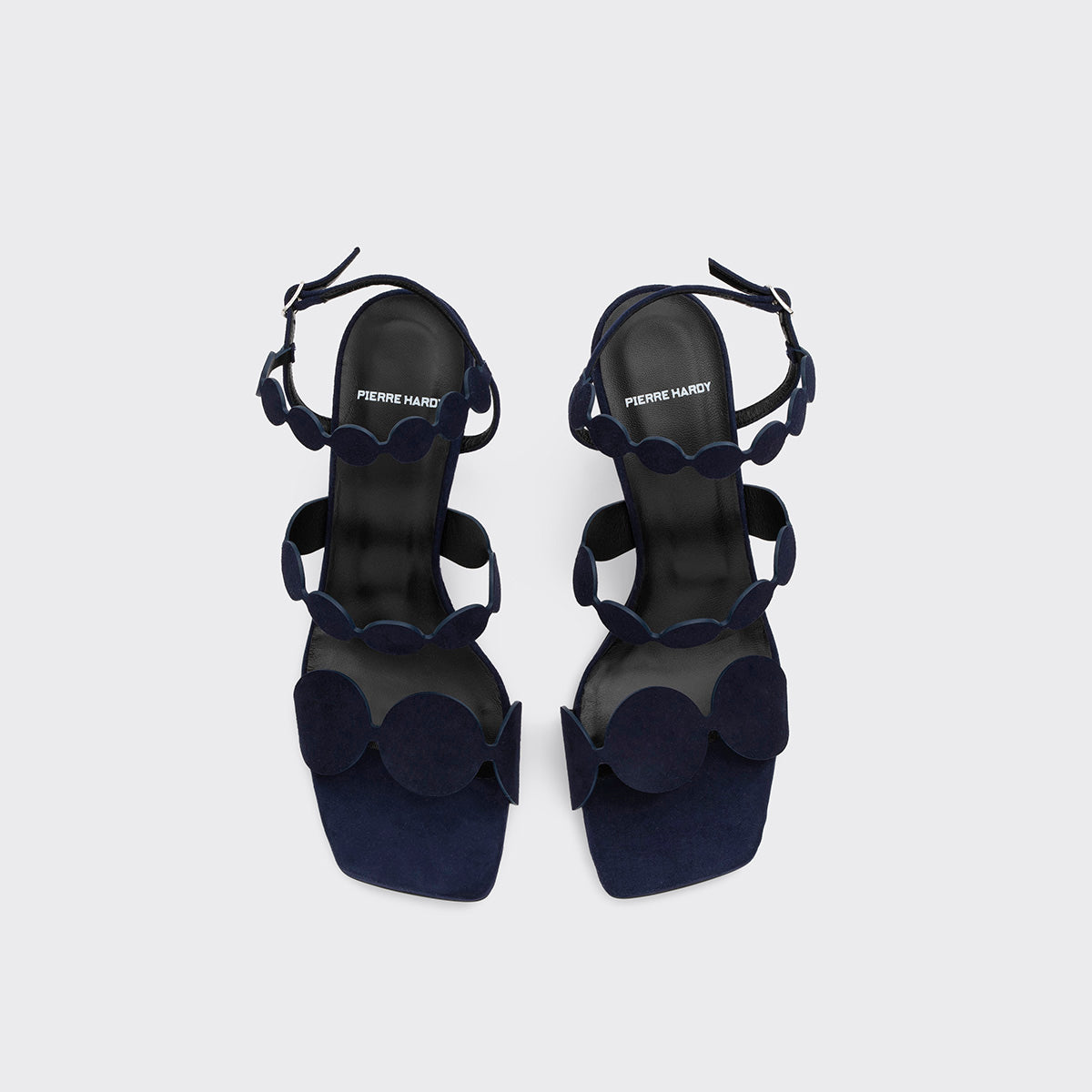 Pierre Hardy MULTI BULLE LAVA HEELED SANDAL, navy suede kidskin, view 2
