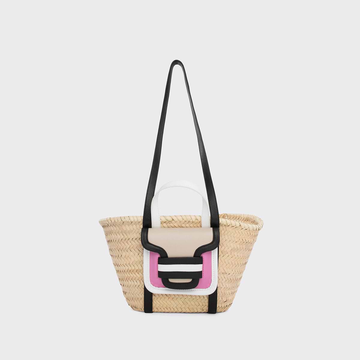 Pierre Hardy ALPHA MINI BASKET, pink & white calfskin and black & off-white lambskin