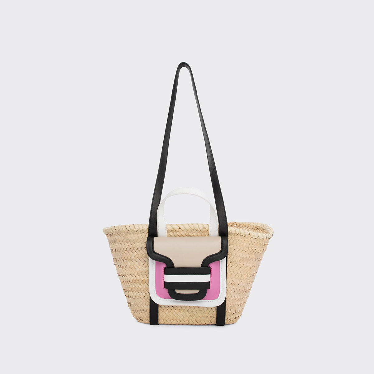 Pierre Hardy ALPHA MINI BASKET, pink & white calfskin and black & off-white lambskin