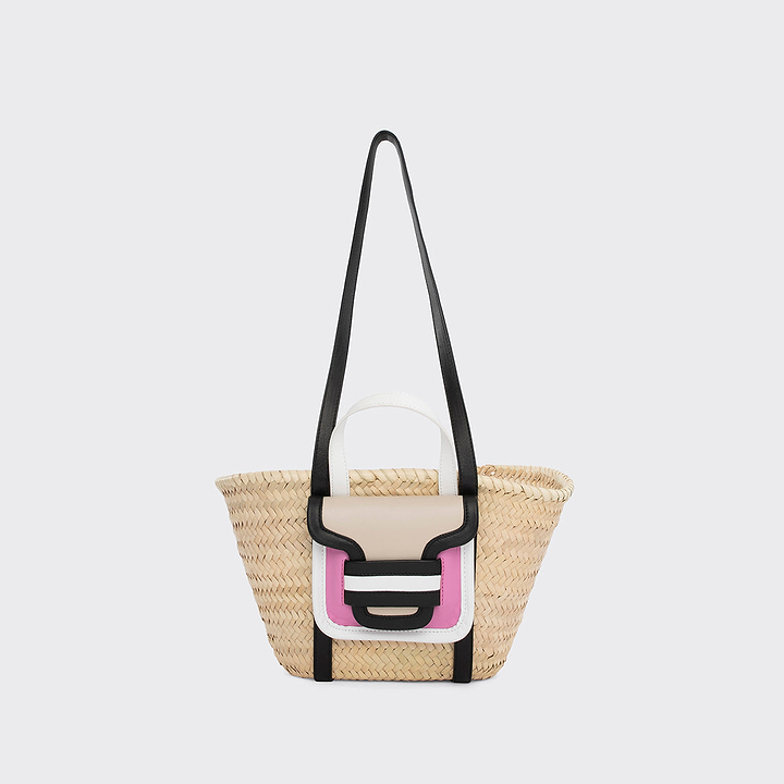 Pierre Hardy ALPHA MINI BASKET, pink & white calfskin and black & off-white lambskin