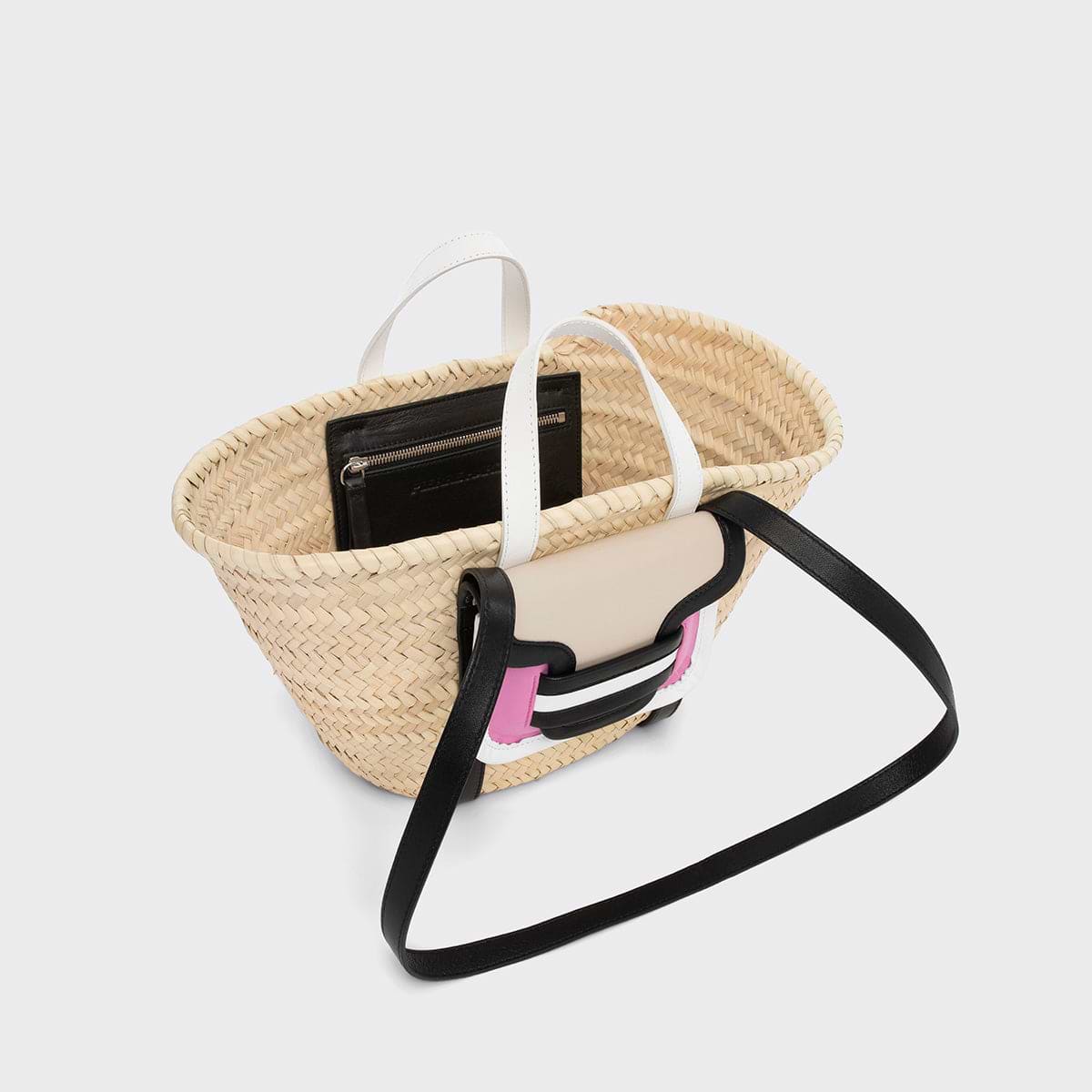 Pierre Hardy ALPHA MINI BASKET, pink & white calfskin and black & off-white lambskin, view 2
