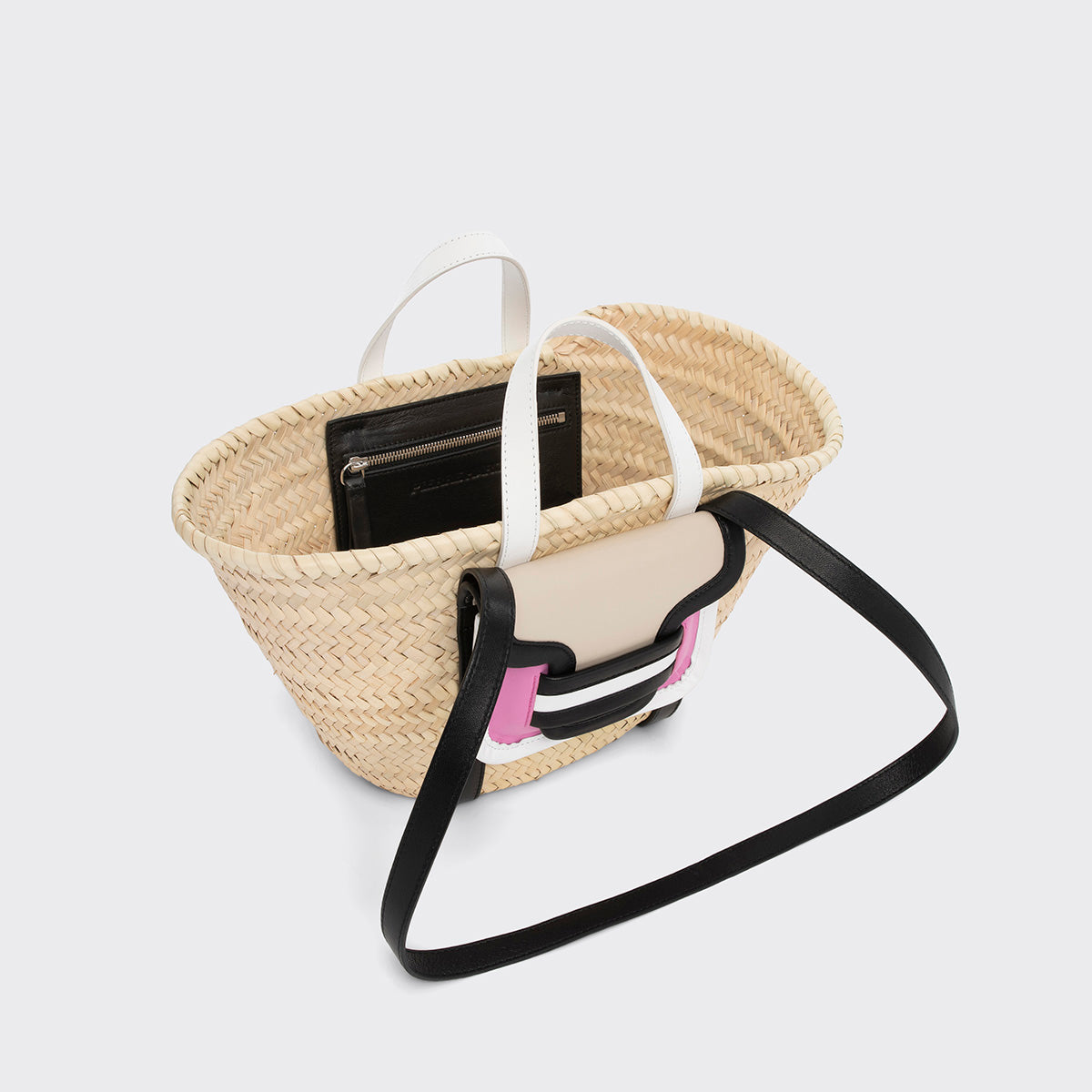 Pierre Hardy ALPHA MINI BASKET, pink & white calfskin and black & off-white lambskin, view 2