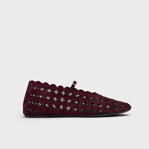 Pierre Hardy MINI BULLES BALLET FLAT, burgundy suede kidskin and black mesh