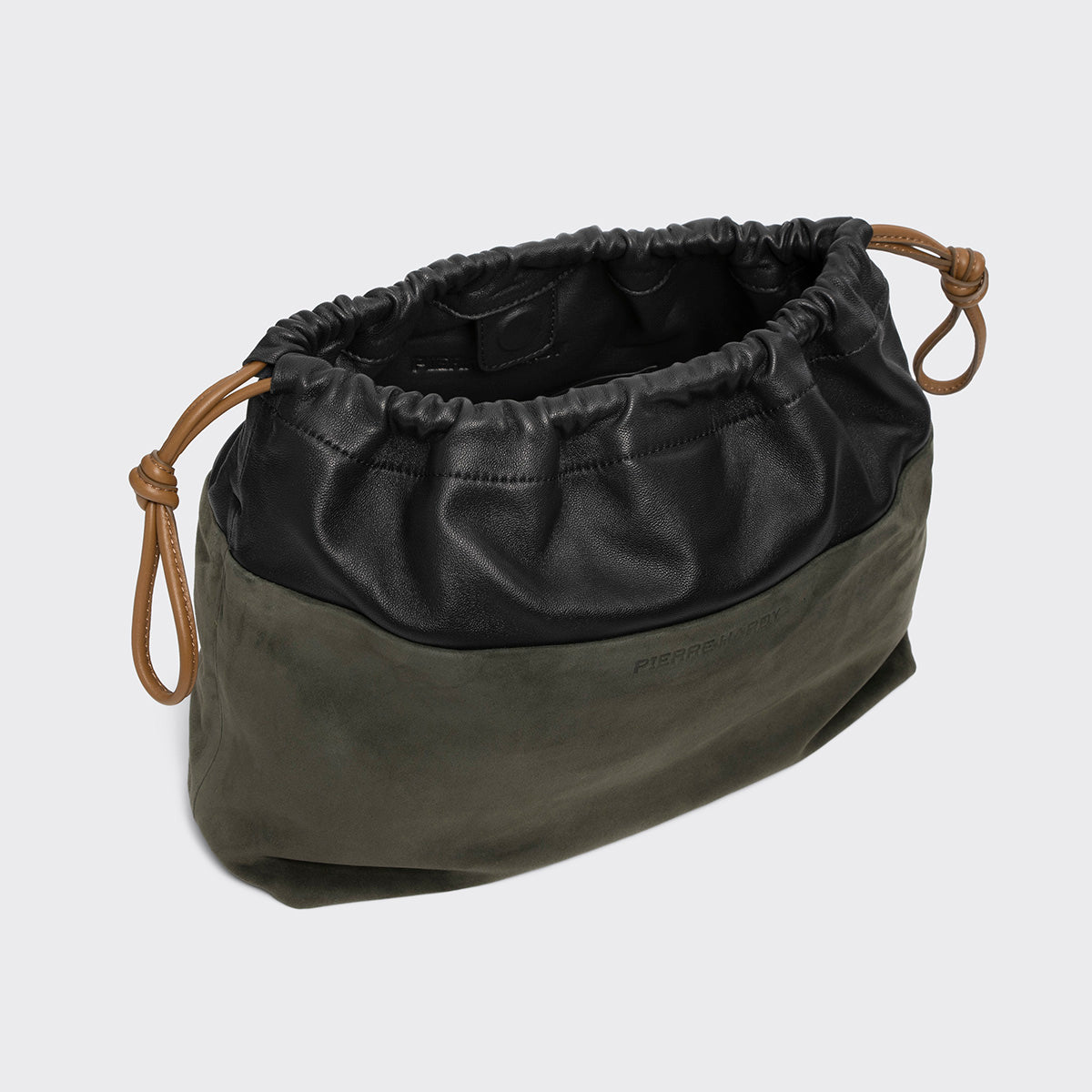 Pierre Hardy TWIN CLUTCH MAXI, khaki suede kidskin and black lambskin, view 3