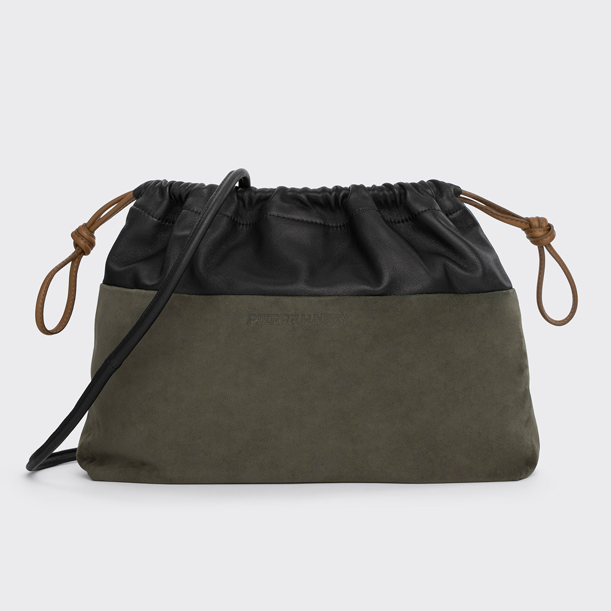 Pierre Hardy TWIN CLUTCH MAXI, khaki suede kidskin and black lambskin