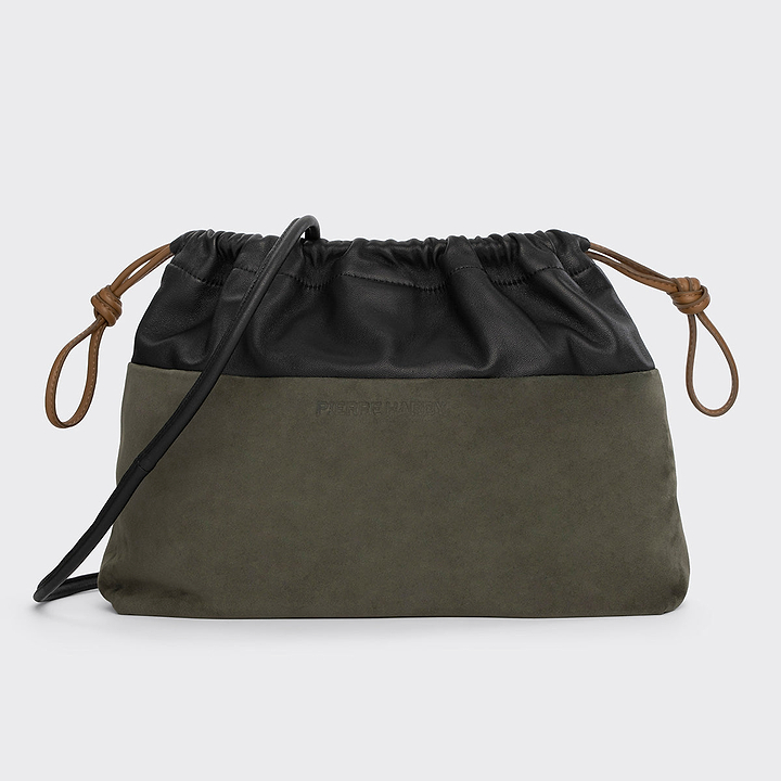 Pierre Hardy TWIN CLUTCH MAXI, khaki suede kidskin and black lambskin
