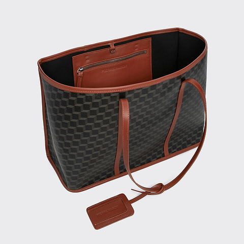 Pierre Hardy CAB TOTE, black cube perspective coated canvas and rust calfskin, view 2