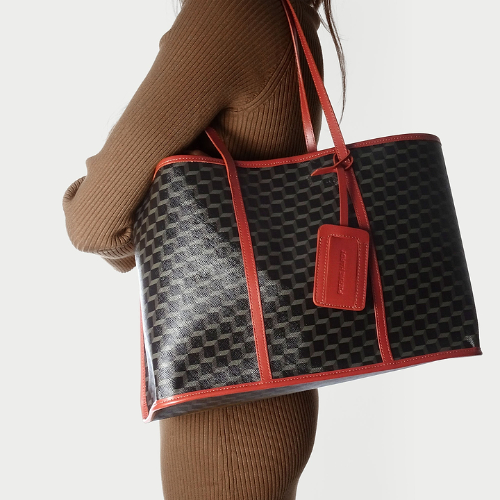Pierre Hardy CAB TOTE, black cube perspective coated canvas and rust calfskin, view 4