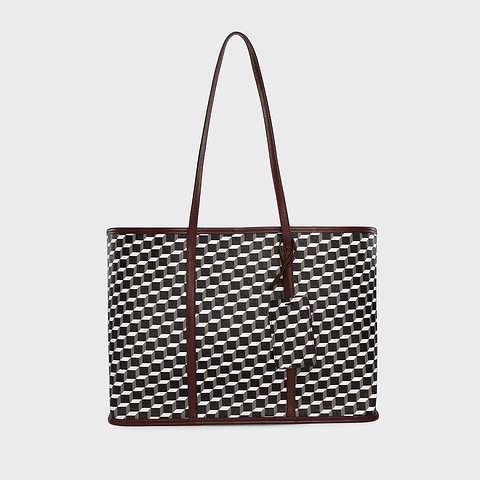 Pierre Hardy CAB TOTE, cube perspective coated canvas and burgundy grained kidskin