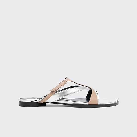 Pierre Hardy BRASILIA SANDAL, silver metalized kidskin and taupe calfskin