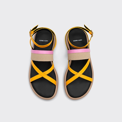 Pierre Hardy ALPHA SANDAL, sun calfskin, pink kidskin and beige nylon canvas, view 2