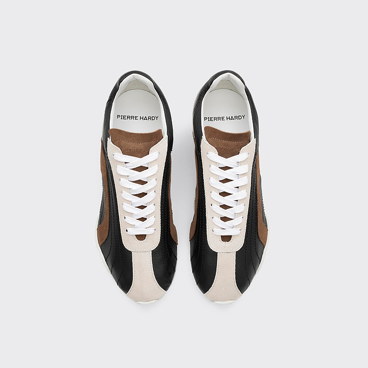 Pierre Hardy JUMP SNEAKERS, black calfskin and brown and off-white suede calfskin, view 2