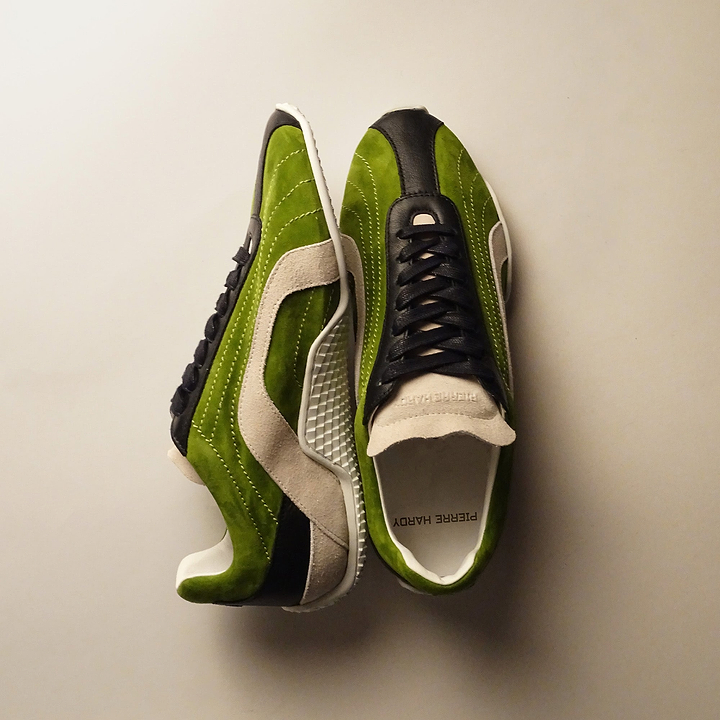 Pierre Hardy JUMP SNEAKERS, green suede kidskin, black calfskin and off-white suede calfskin, view 6
