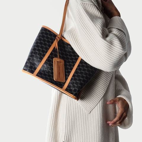 Pierre Hardy MINI CAB TOTE, black cube perspective coated canvas and natural calfskin handles, view 2